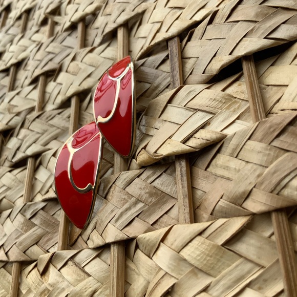 Red & Gold Half-Hoop Earrings - Picture 2 of 8